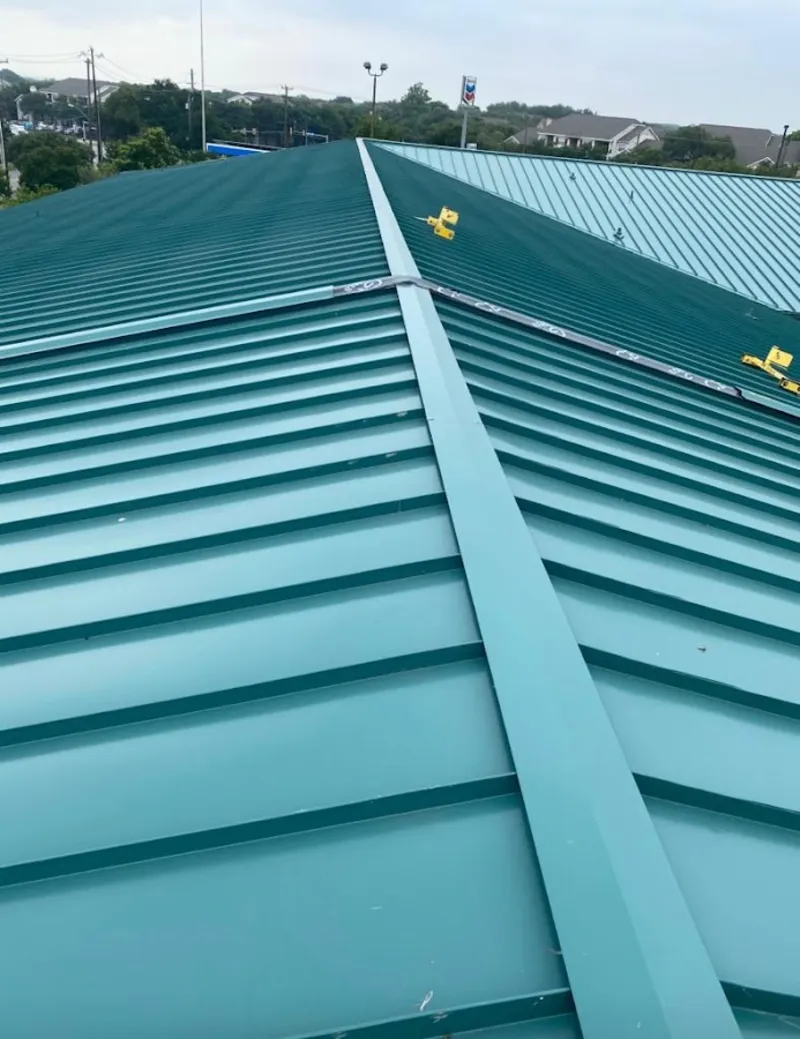 Green commercial metal roof ridge and valley for Metal Roof Repair in Frankford